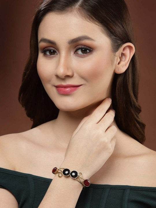 Dual-Tone Resin Stone Brass Adjustable Bracelet - Craftybella