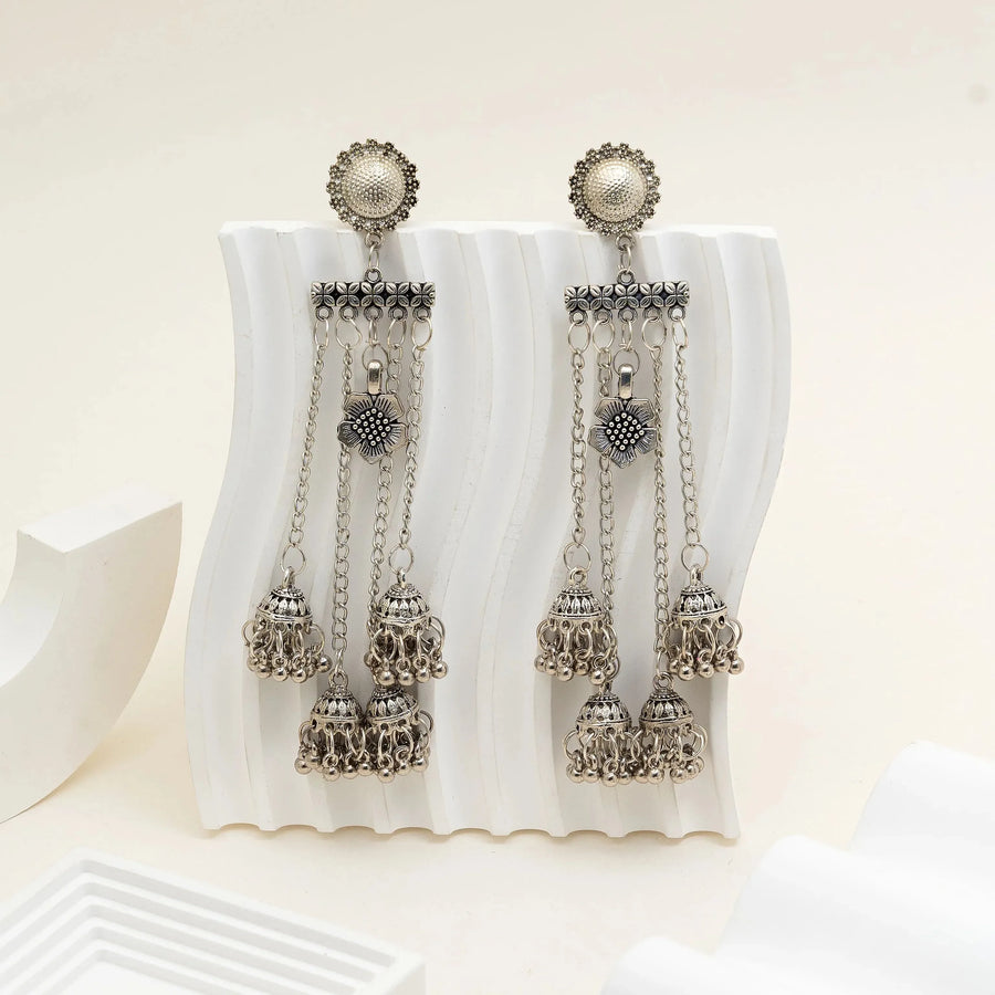 Triple Layer Chain Oxidised Jhumka Earrings - Craftybella