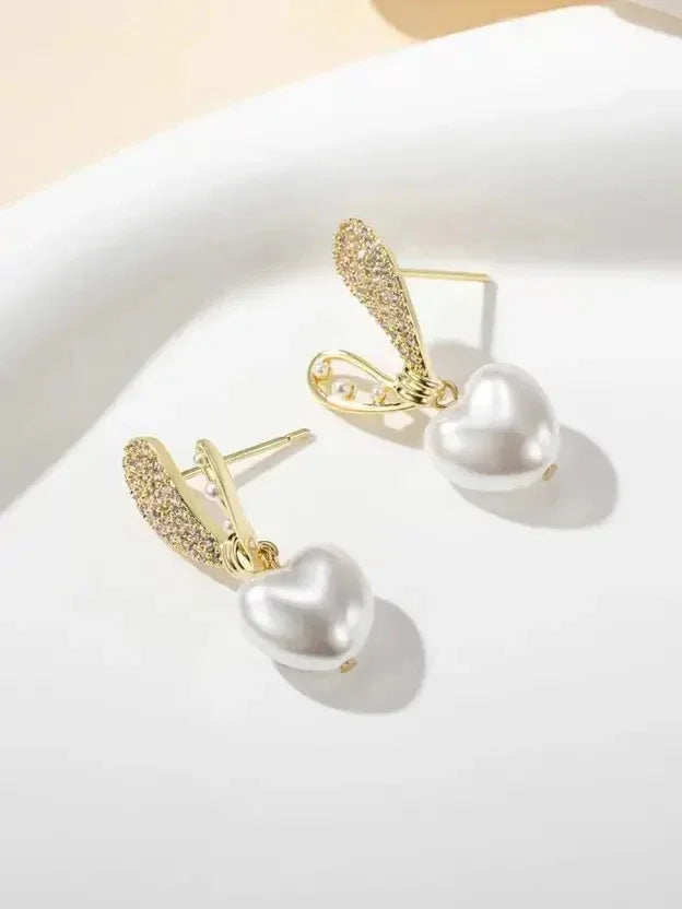 Korean Heart Pearl Earring - Craftybella