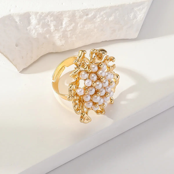 Pearl Cluster Gold Adjustable ring