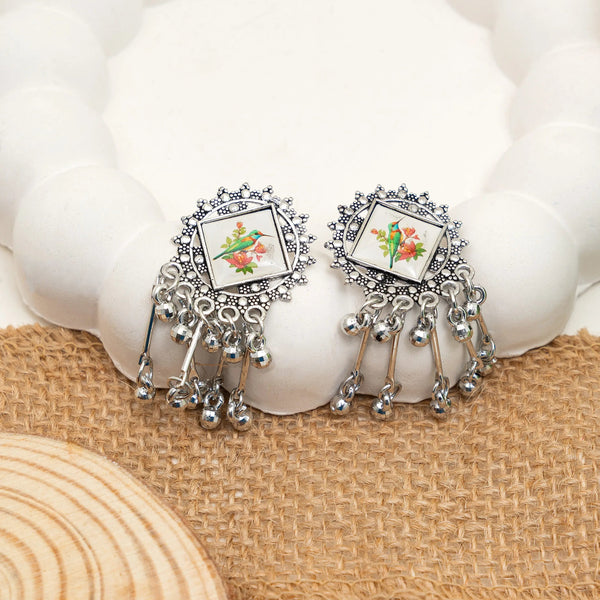 Vintage Floral Enamel Oxidised Jhumka Earrings
