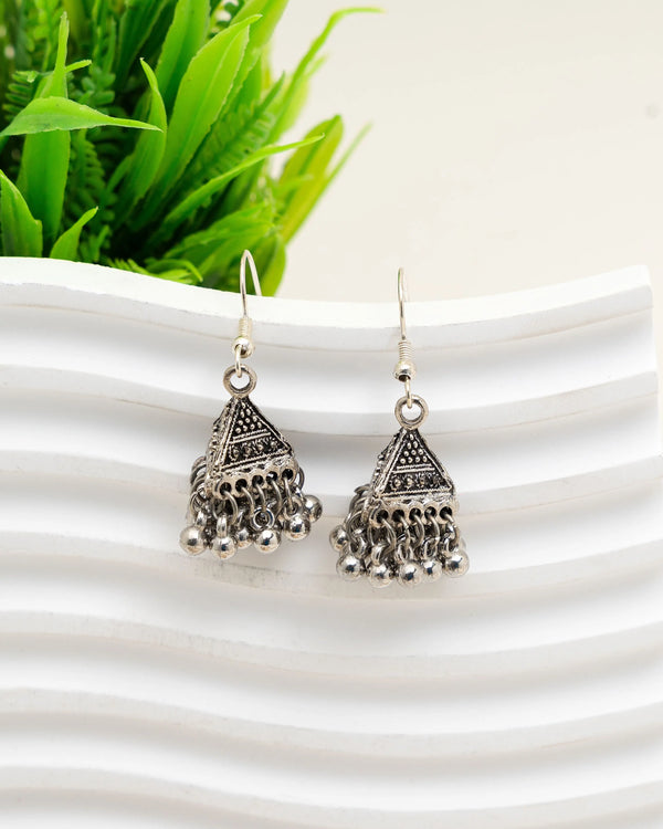 Mini Triangle Oxidised Ghungroo Jhumka Earrings