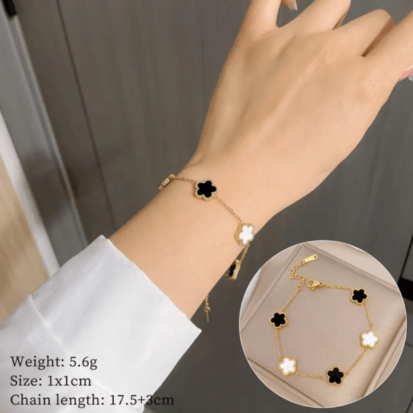 Black & white clover bracelet gold plated - Craftybella