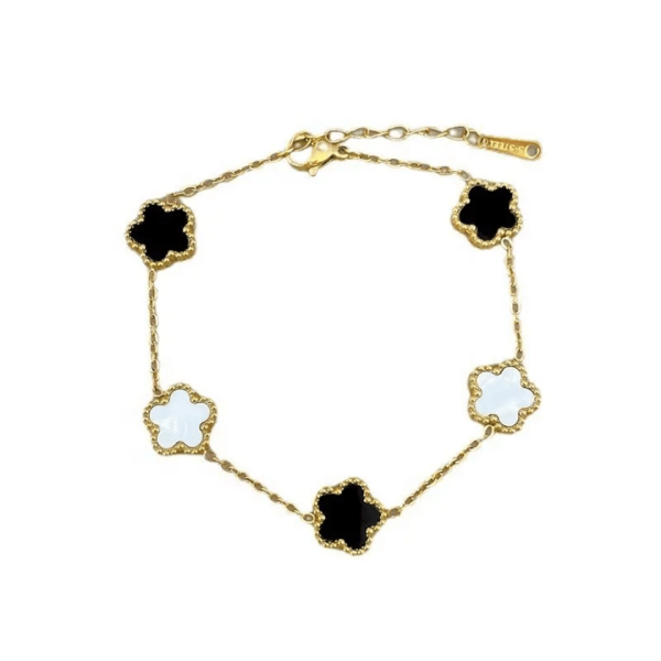 Black & white clover bracelet gold plated - Craftybella