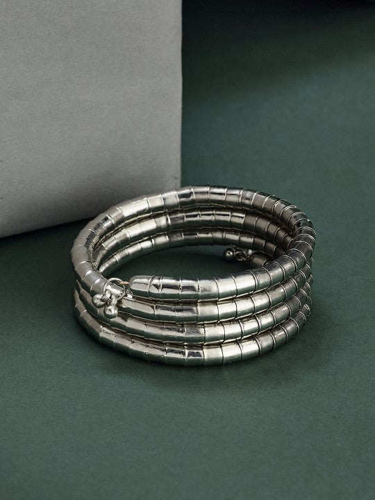 Oxidized Silver Coil Bracelet – Bold, Boho & Stackable Style