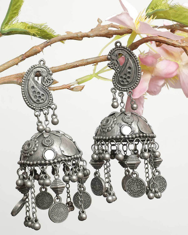 Black Polish Peacock Stud Jhumka Earrings - Craftybella