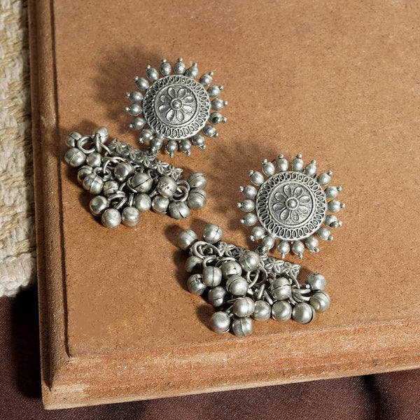 Oxidized German Silver Sun Stud Earrings – Layered Ghungroo Partywear Jhumkas - Craftybella