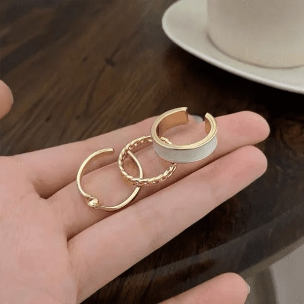 Trio Glow Adjustable Ring Set – 18K Gold Plated, Anti-Tarnish Stainless Steel (Set of 3)