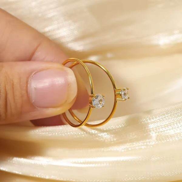 Zyra Solitaire Ring – Adjustable 18K Gold Plated with Zircon Stone - Craftybella