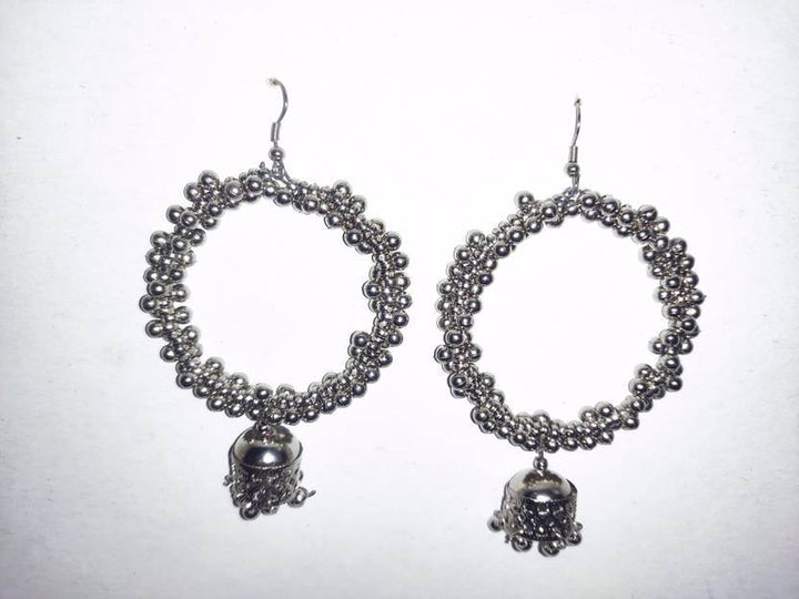 Oxidized Silver Beaded Hoop Jhumkas – Ethnic Elegance with a Modern Twist - Craftybella