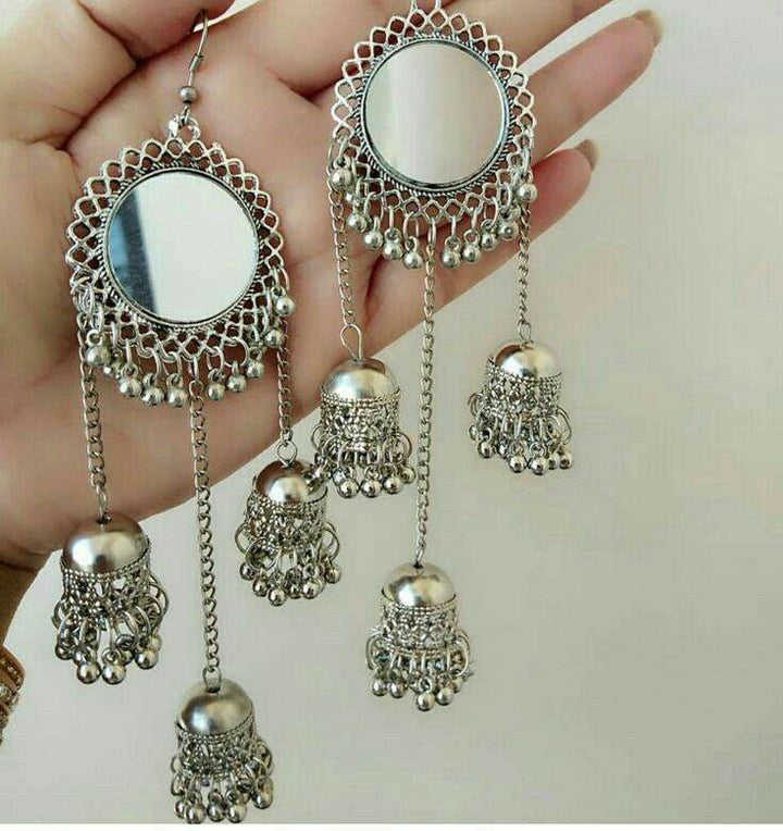 Chandbindi Mirror Chain Jhumkis - Craftybella