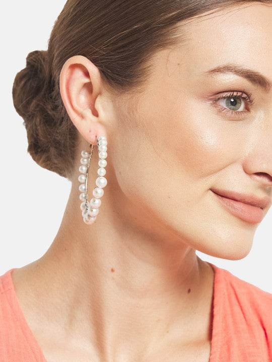 Elegant Pearl Hoop Earrings – Silver Plated Lightweight Partywear - Craftybella