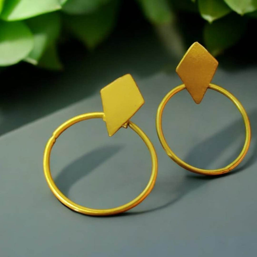 Golden Orbit Handmade Brass Circle Stud Earrings - Craftybella