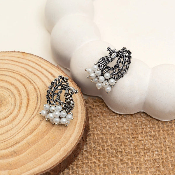 Pearl Vine Oxidised Stud Earrings