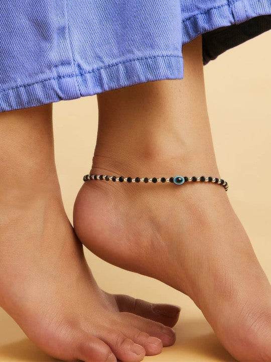 Evil Eye With Black stone Anklet Pair - Craftybella