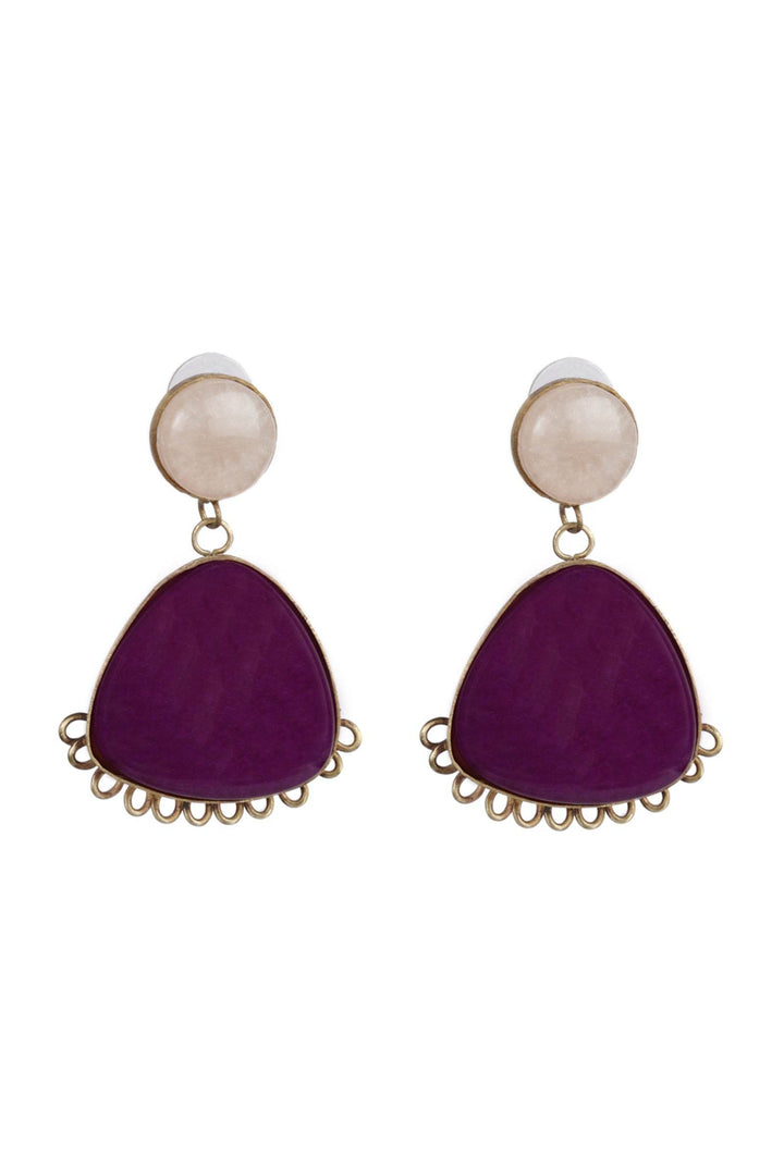 Gold-Plated Cream & Purple Geometric Drop Earrings - Craftybella