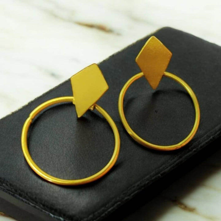 Golden Orbit Handmade Brass Circle Stud Earrings - Craftybella