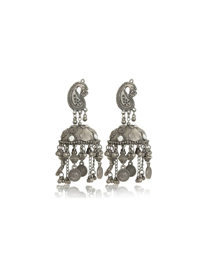 Black Polish Peacock Stud Jhumka Earrings - Craftybella