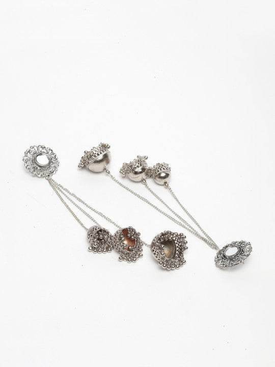Kashmiri Mirror Bloom Triple Jhumki Earrings - Craftybella