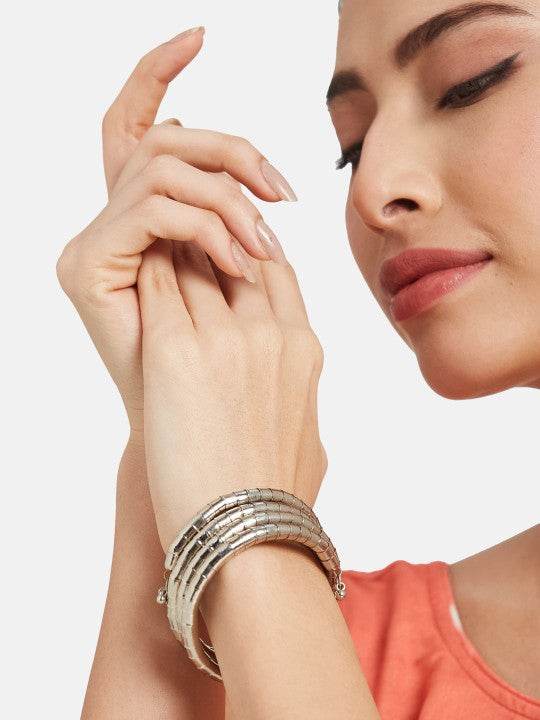 Oxidized Silver Coil Bracelet – Bold, Boho & Stackable Style - Craftybella