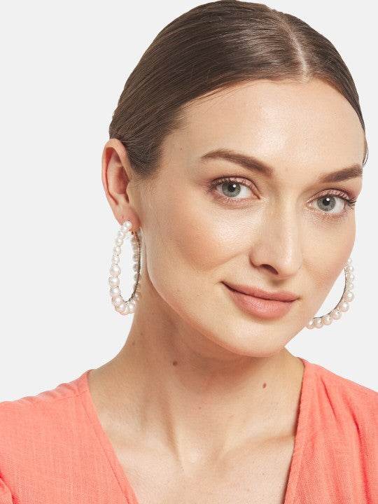 Elegant Pearl Hoop Earrings – Silver Plated Lightweight Partywear - Craftybella