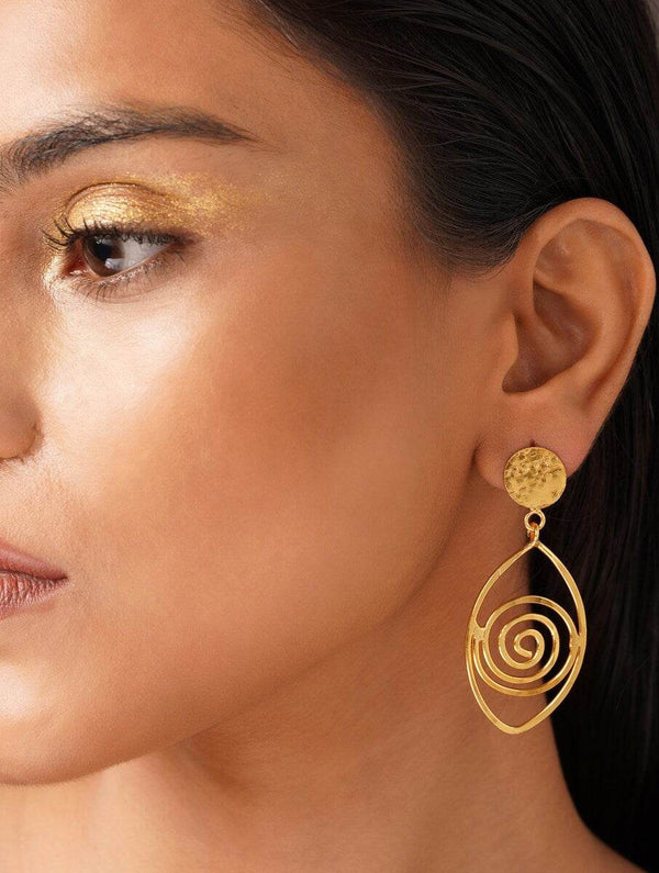 Brass Handmade Spiral Frame Statement Earrings - Craftybella