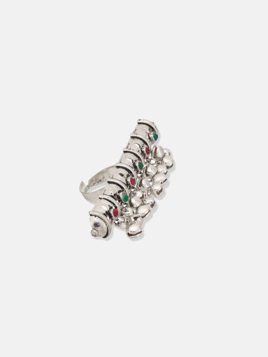 Oxidized Silver Look-Alike Ring with Colorful Stone Detailing – Adjustable - Craftybella