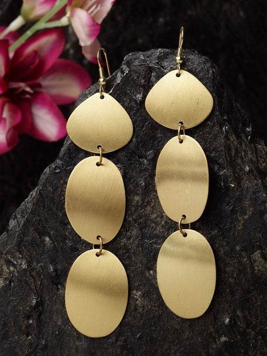 Triple Layer Matte Brass Drop Earrings – Handmade Statement Jewelry - Craftybella
