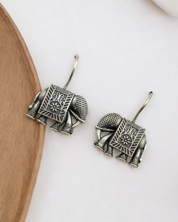 Oxidized Elephant Earrings