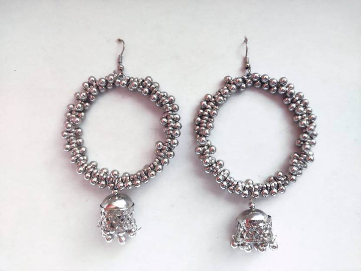 Oxidized Silver Beaded Hoop Jhumkas – Ethnic Elegance with a Modern Twist - Craftybella