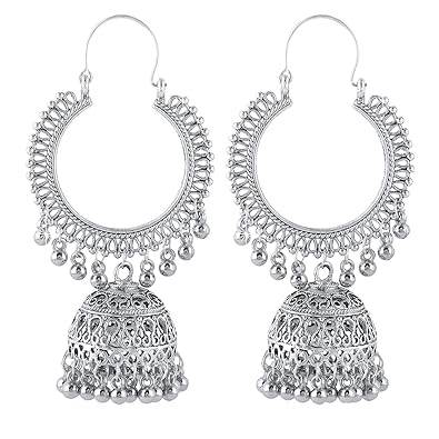 Intricate German Silver Hoop Jhumka Earrings – Ethnic Fusion Bali Style - Craftybella