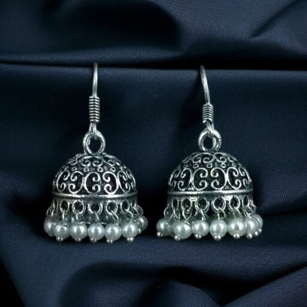 Pearl Swirl German Silver Jhumki Earrings