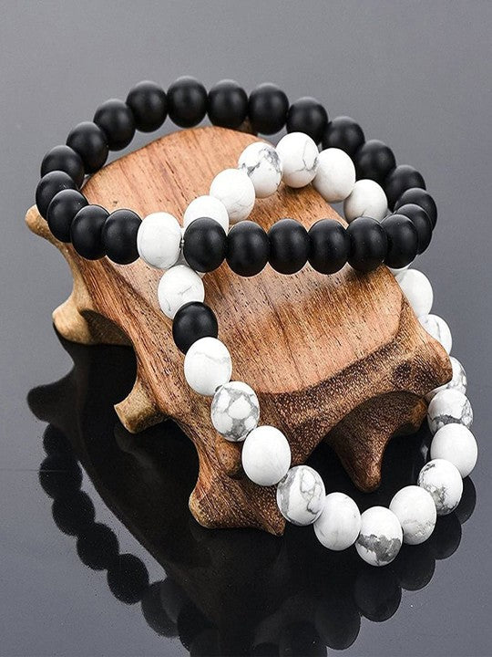 Black & White Beads Stretchable Couple Bracelets