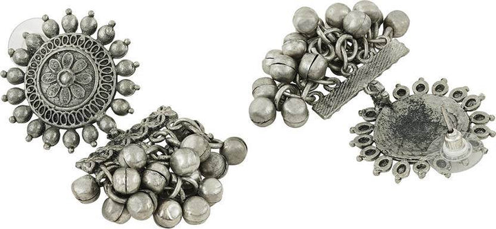 Oxidized German Silver Sun Stud Earrings – Layered Ghungroo Partywear Jhumkas - Craftybella