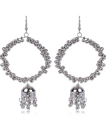 Oxidized Silver Beaded Hoop Jhumkas – Ethnic Elegance with a Modern Twist - Craftybella