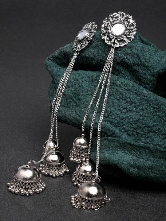 Kashmiri Mirror Bloom Triple Jhumki Earrings - Craftybella