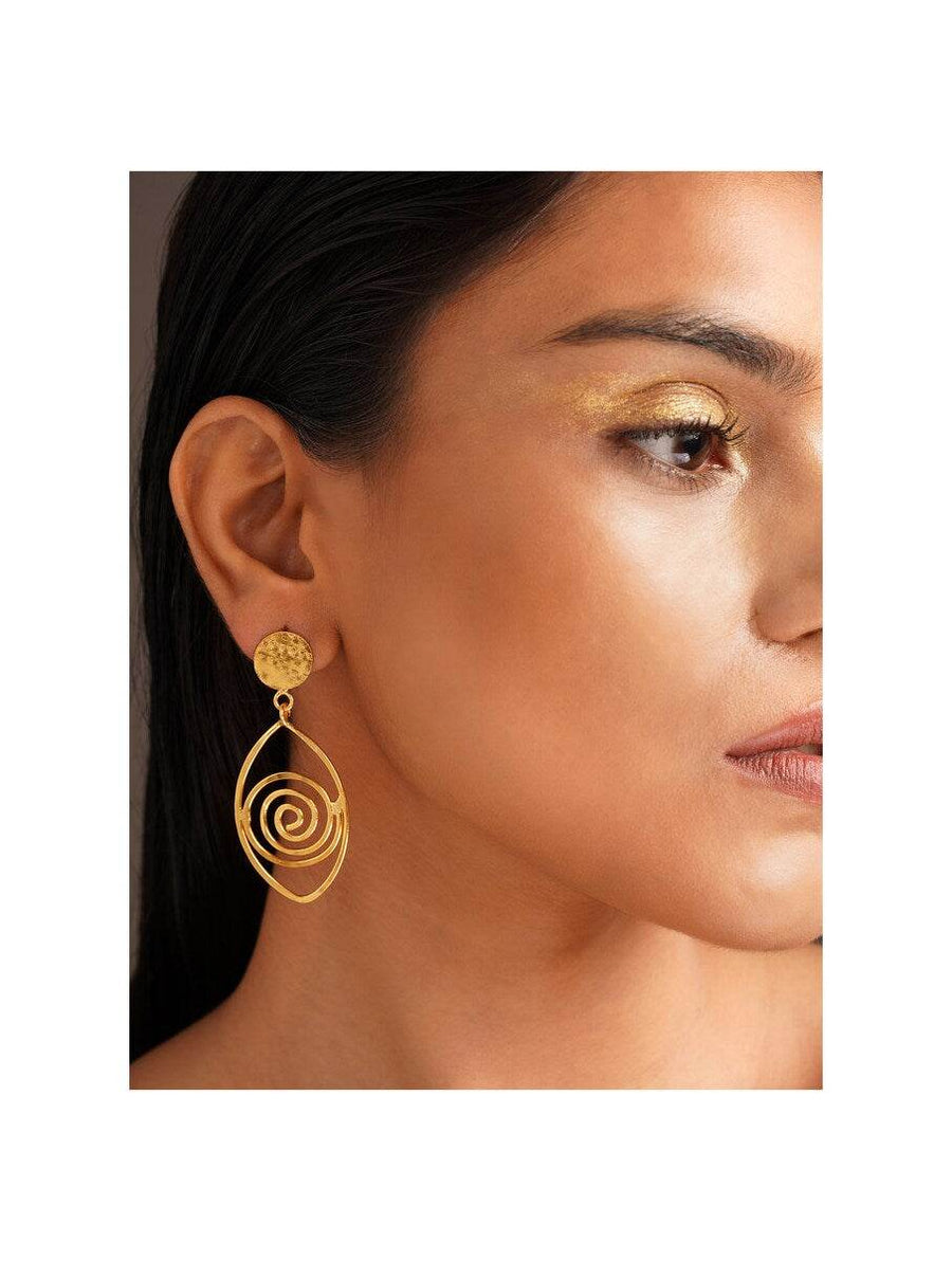 Brass Handmade Spiral Frame Statement Earrings - Craftybella