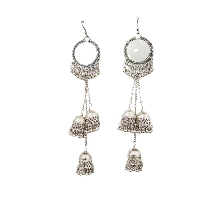 Chandbindi Mirror Chain Jhumkis - Craftybella