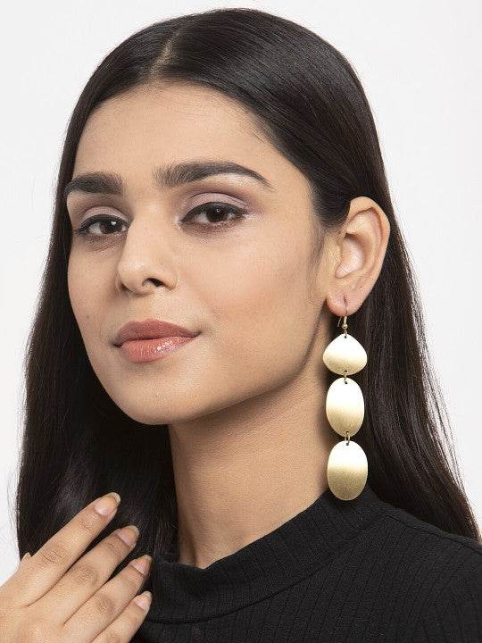 Triple Layer Matte Brass Drop Earrings – Handmade Statement Jewelry - Craftybella