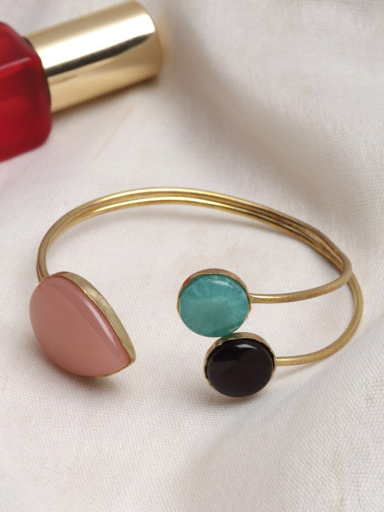 Multicolor Stone Brass Statement Bracelet