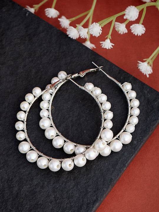 Elegant Pearl Hoop Earrings – Silver Plated Lightweight Partywear - Craftybella