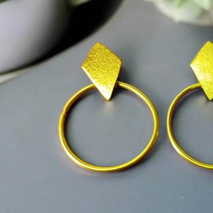 Golden Orbit Handmade Brass Circle Stud Earrings - Craftybella