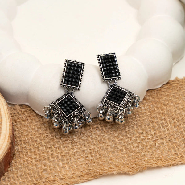 Noir Square Heritage Oxidised Jhumka Earrings
