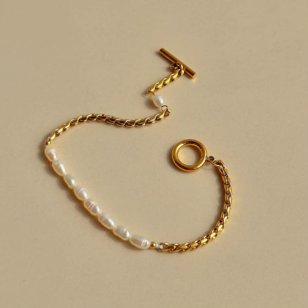 White Beads Tie knot 18K Gold Plated Bracelet