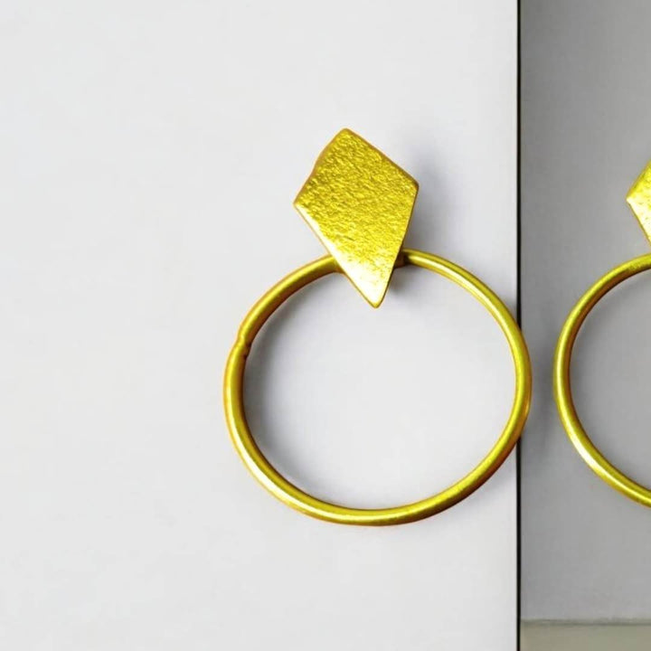 Golden Orbit Handmade Brass Circle Stud Earrings - Craftybella