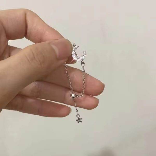Celestial Glow Adjustable Chain Ring – Moon & Star Charm, Silver Plated - Craftybella