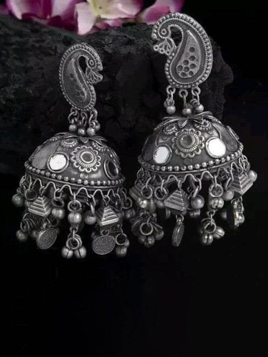Black Polish Peacock Stud Jhumka Earrings - Craftybella