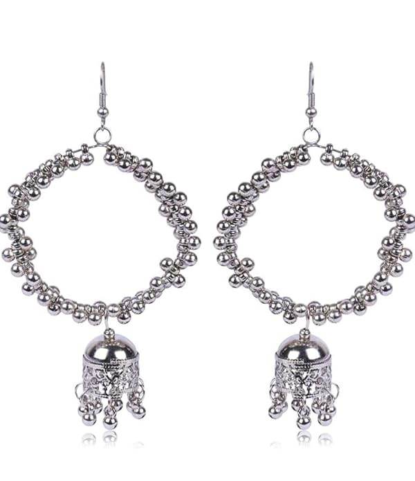 Oxidized Silver Beaded Hoop Jhumkas – Ethnic Elegance with a Modern Twist - Craftybella