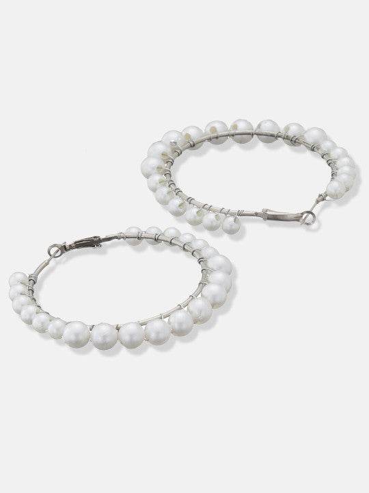 Elegant Pearl Hoop Earrings – Silver Plated Lightweight Partywear - Craftybella