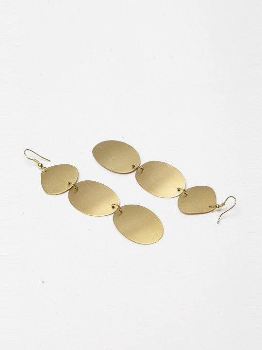 Triple Layer Matte Brass Drop Earrings – Handmade Statement Jewelry - Craftybella